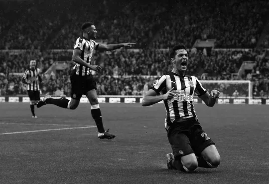 Mikel Merino celebrates scoring his first goal for Newcastle United.
