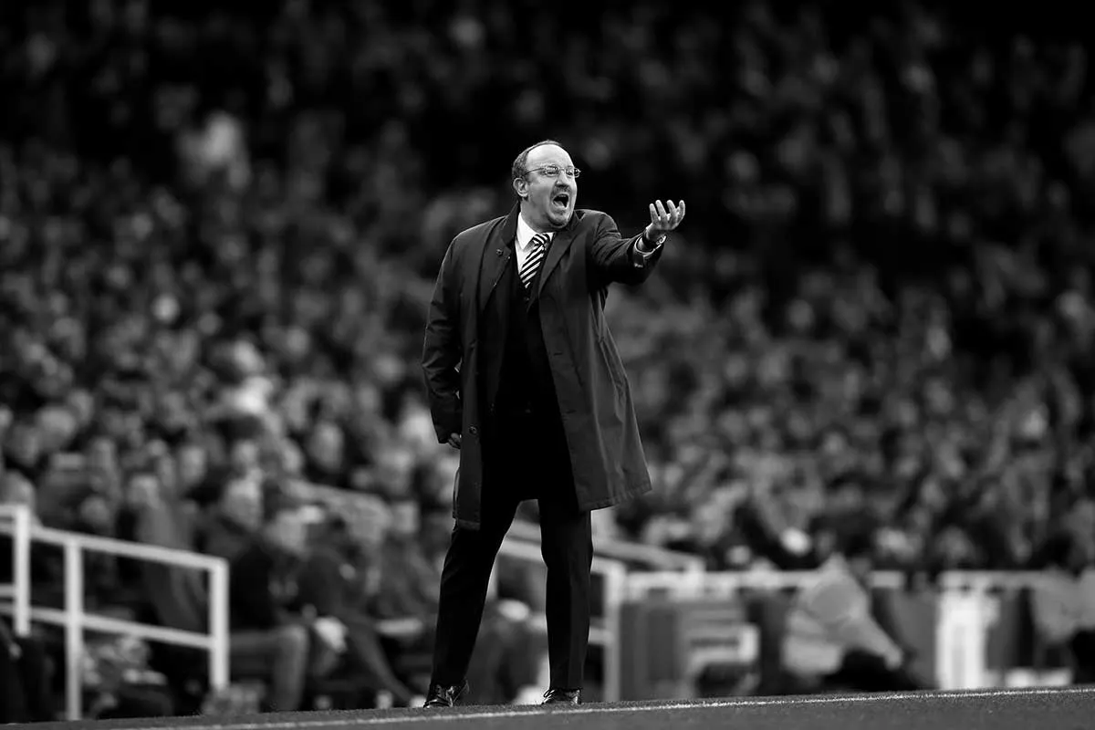 Rafa Benitez issues instructions to his players during their Premier League clash with Arsenal in the Emirates Stadium.