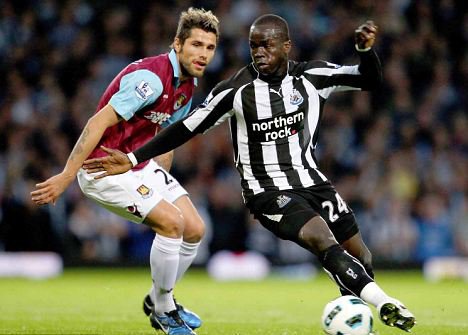 Cheick Tiote in action against West Ham, in a 1-2 Newcastle United win at Upton Park.