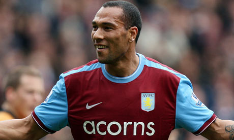 John Carew celebrates after scoring for Aston Villa 