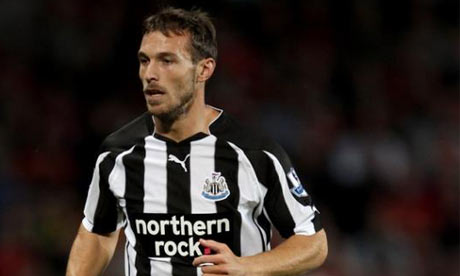 Xisco in action for Newcastle United against Manchester United at old Trafford