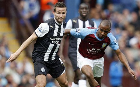 Yohan Cabaye in action for Newcastle United at Villa Park