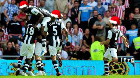 Newcastle United celebrate Ryan Taylor's winning free-kick against Sunderland