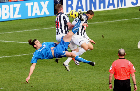 Andy Carroll attepting an overhead kick against West Brom