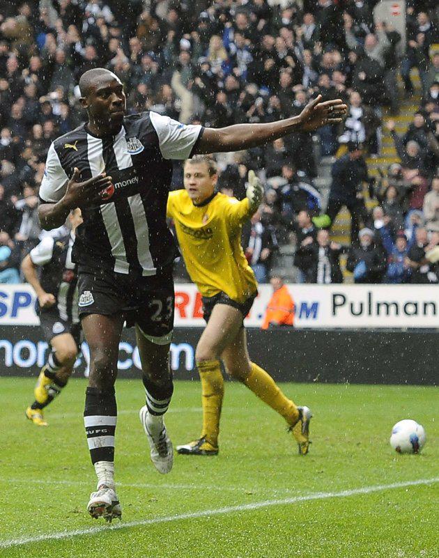 Shola Ameobi celebrates after scoring the all important NUFC equaliser