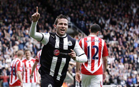 Yohan Cabaye celebrates opening the scoring against Stoke City