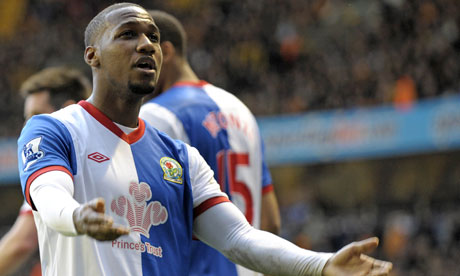 Junior Hoilett celebrates after scoring for Blackburn Rovers