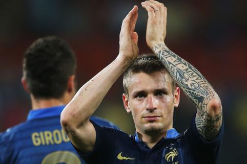 Mathieu Debuchy applauds French fans after their victory over Ukraine in Euro 2012.