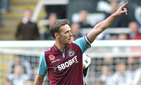 Kevin Nolan celebrates after scoring against his old club