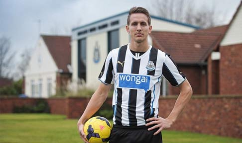 Luuk de Jong in his photo-shoot after signing for Newcastle