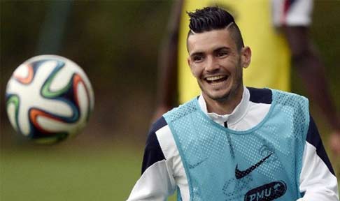 Rémy Cabella in training with France at the 2014 World Cup