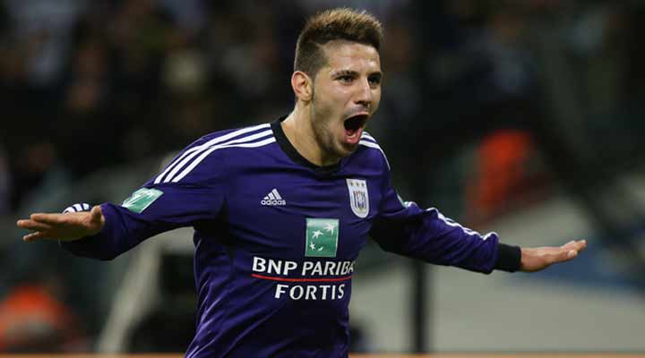 Aleksandar Mitrovic celebrates scoring for Anderlecht